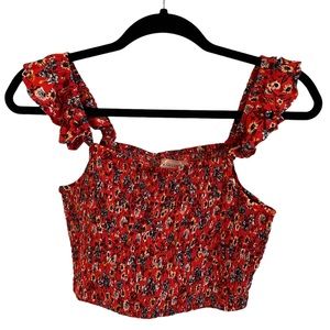 ✨Juniors✨Size Small✨BOG Collective Smocked Red Flower Crop Trop